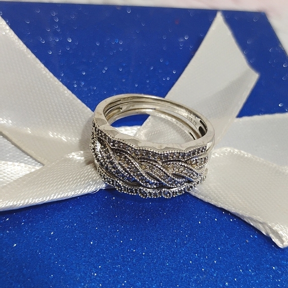 SALE! Stunning 3 Ring Trio Solid 925 Sterling Silver Genuine Diamonds Set - Picture 3 of 15